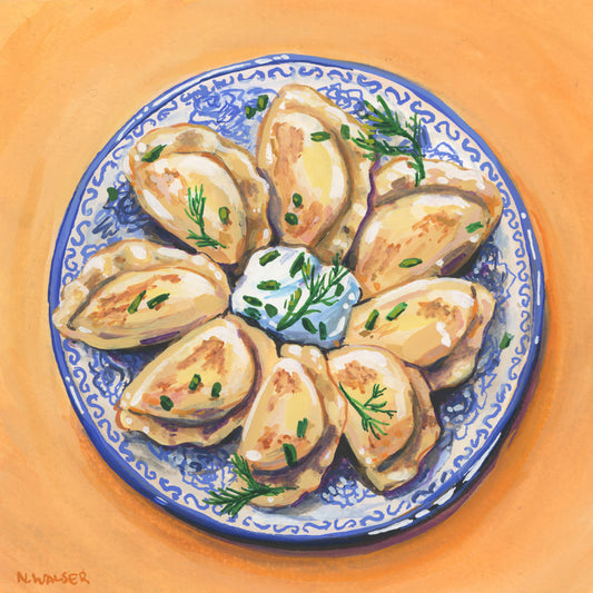 Pierogi on Blue Plate